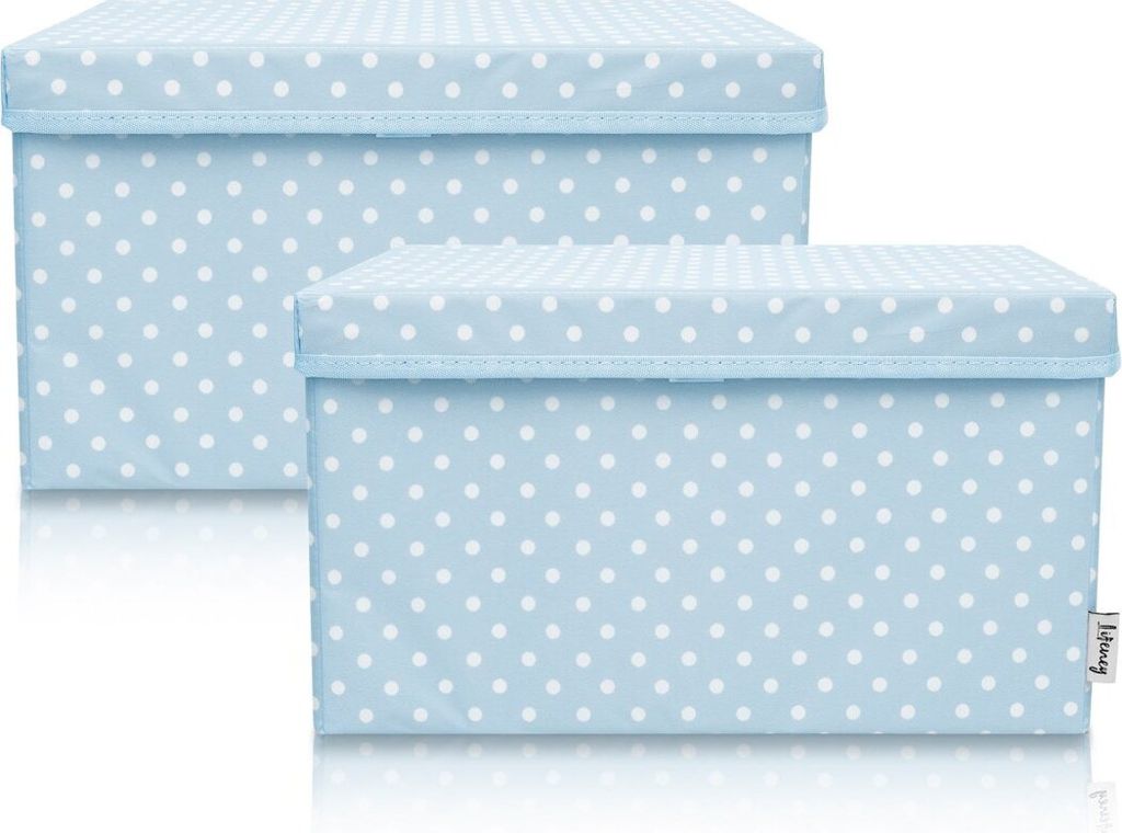 Lifeney 2-Set Aufbewahrungsbox Kinder (37x25x21cm) I Aufbewahrungskorb für Kinderzimmer und Wohnbereich I Kinder Aufbewahrungskiste (Hellblau Punkte)