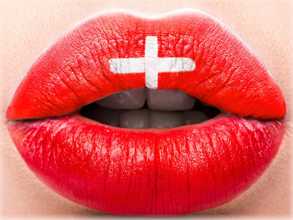 Leinwand Bild Schweiz Mund 30x40 cm Länder Flaggen Canvas Wandbild Lippen