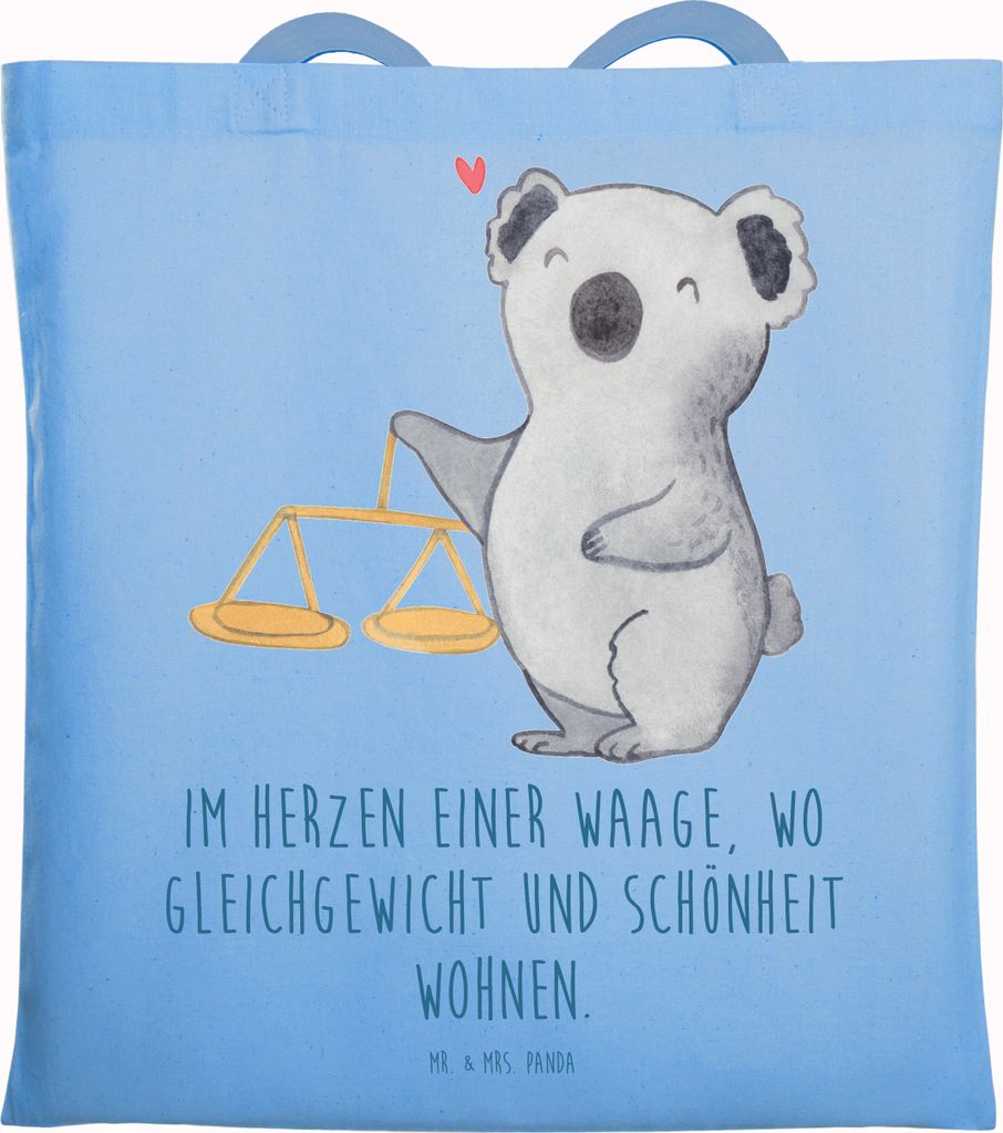 Mr. & Mrs. Panda Tote Bag Waage Astrologie - Sky Blue - Geschenk, Geburtstagsgeschenk, Sternzeichen, Tasche, Laptoptasche, Jutebeutel, canvas, Jute...