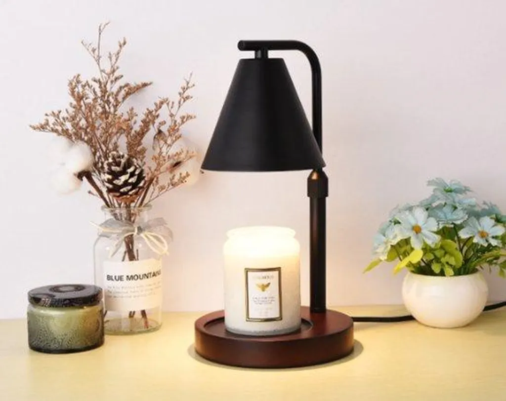 Lampe chauffe-bougie en métal noir à intensité variable - Hauteur 35cm