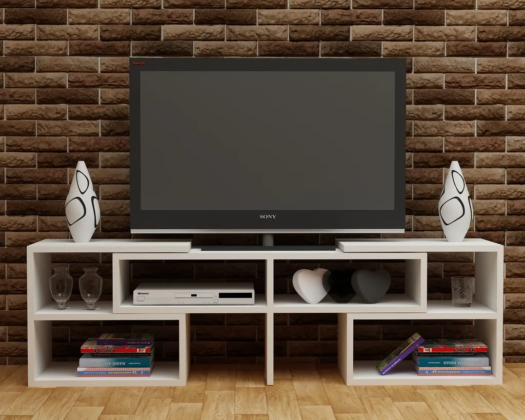 Table de télévision en mélamine blanche haute résistance 136,8x29 cm