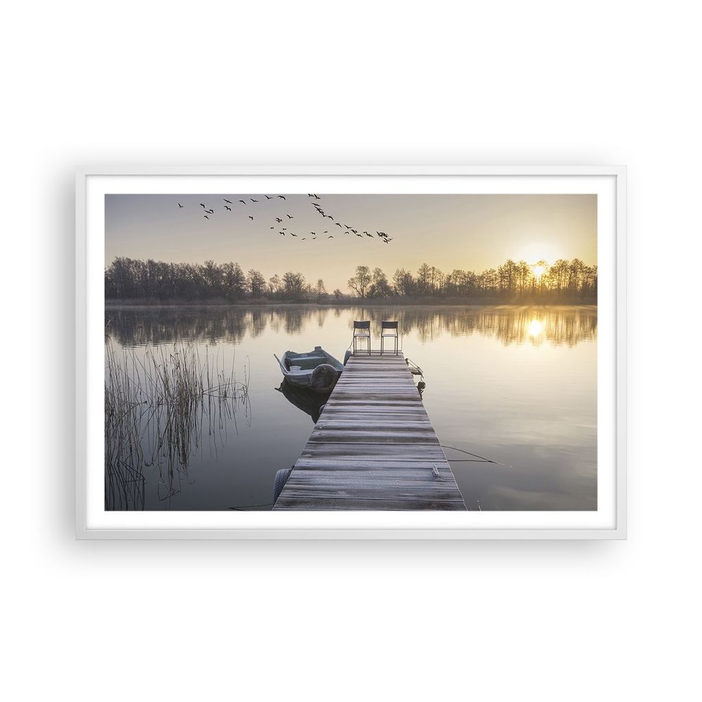 Gerahmtes Poster - Weißer Rahmen - Brücke Westen die Sonne - 91,5x61 cm - Wand Bild - Wanddeko - Wandbilder - Kunstposter - Wandposter - Bilderra...