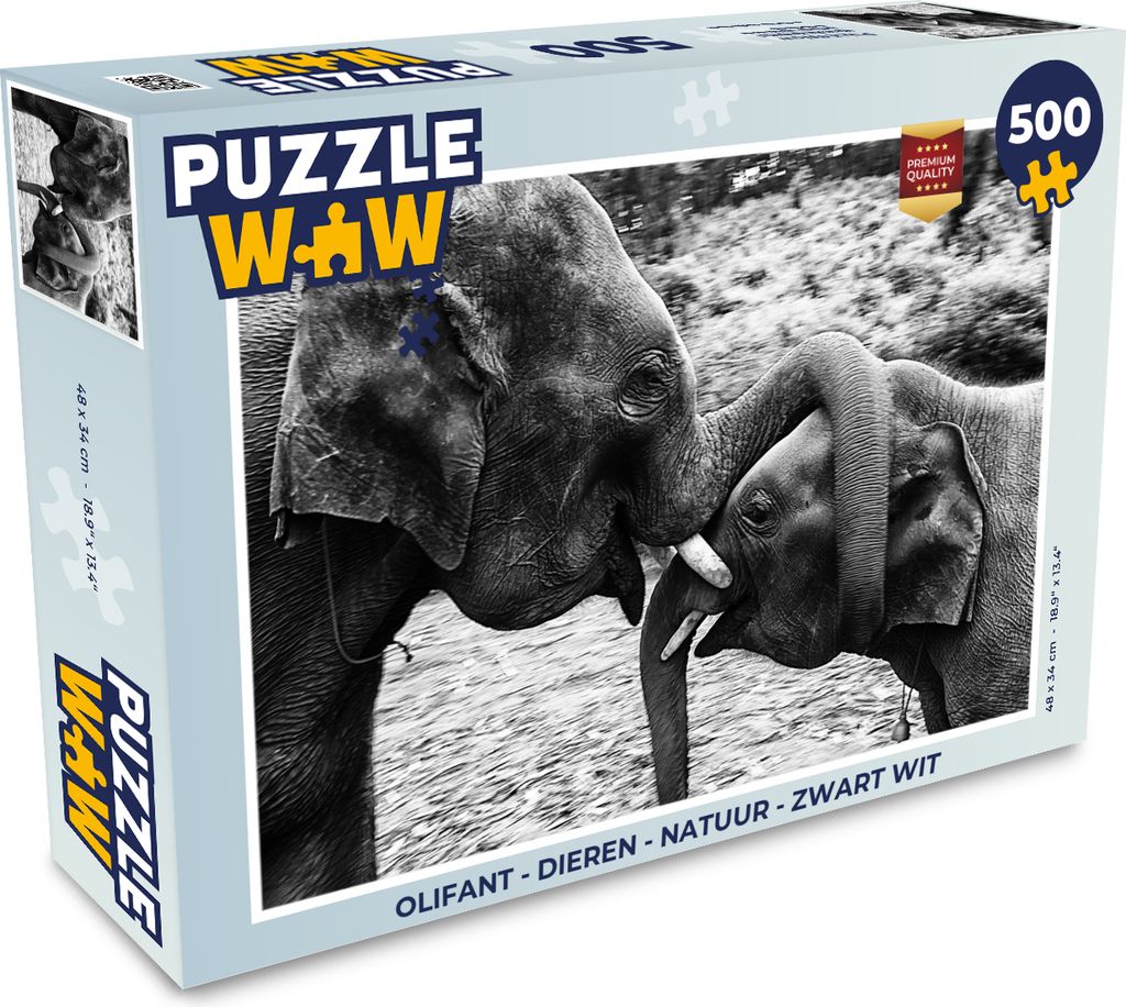 MuchoWow Puzzle 500 Teile Elefant - Tiere - Natur - Schwarz und weiß - 500 Teile - Kinder - Selberbauen - Puzzlespiele