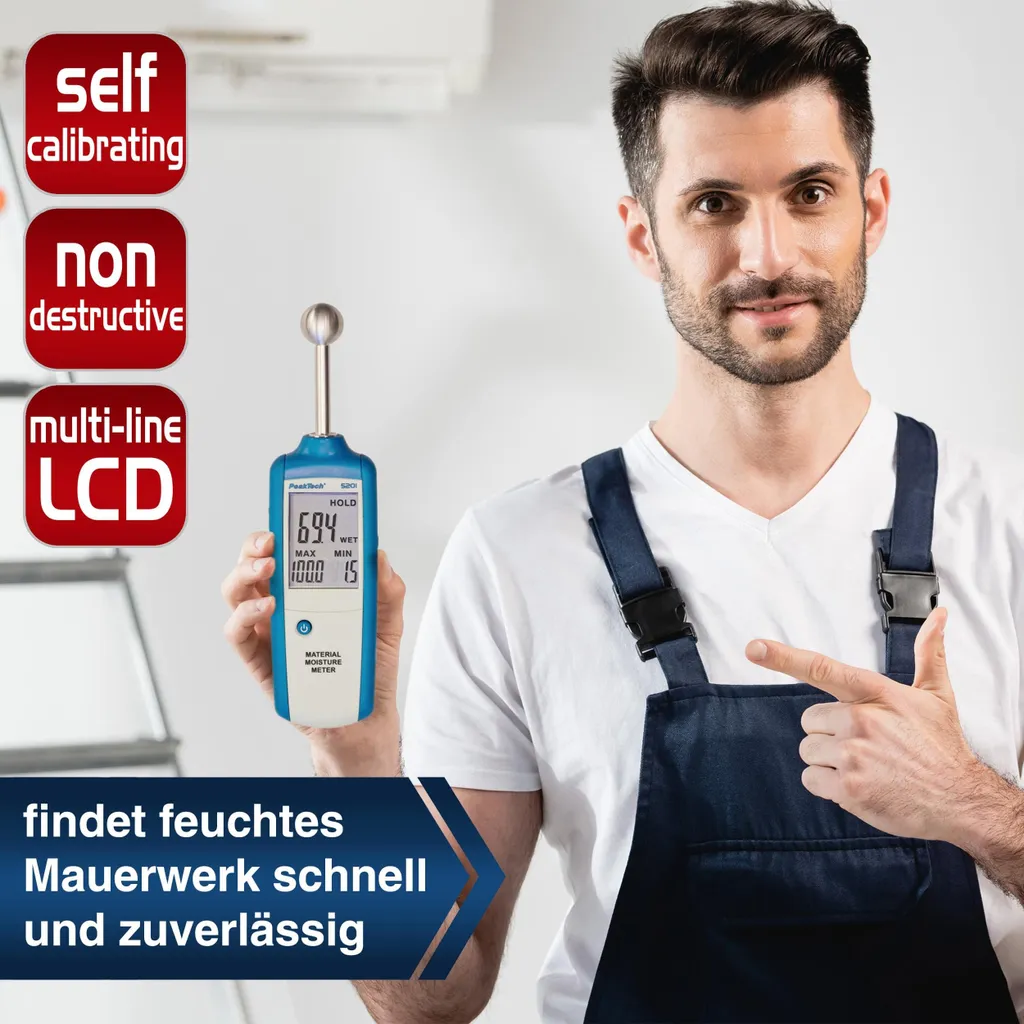 Testeur d'humidité PeakTech P 5201 pour diagnostic de bâtiment Pro