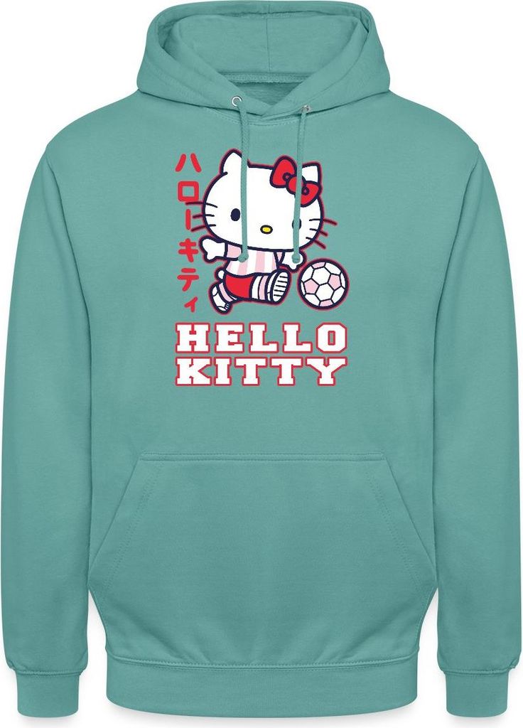 Spreadshirt Hello Kitty Spielt Fussball Sport Uni Hoodie, M, Pastelltürkis