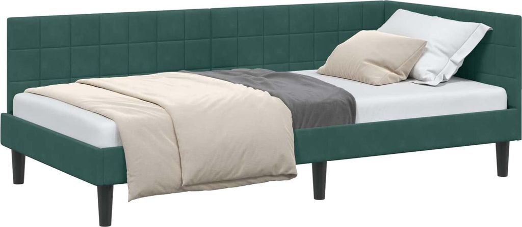 Eckbettgestell mit Kopfteil Dunkelgrün 90 cm x 190 cm Samt