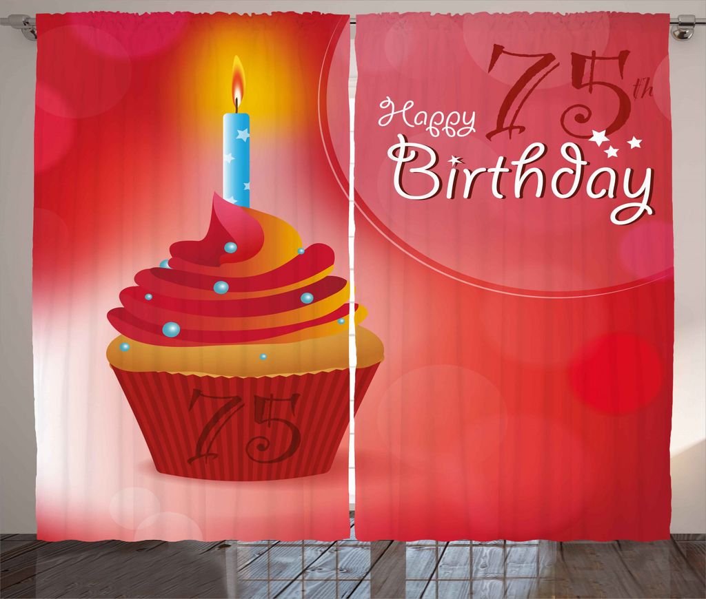 ABAKUHAUS rot Rustikaler Gardine, Starry Kerze Cupcake, Schlafzimmer Kräuselband Vorhang mit Schlaufen und Haken, 280 x 245 cm, Red Orange und Blau