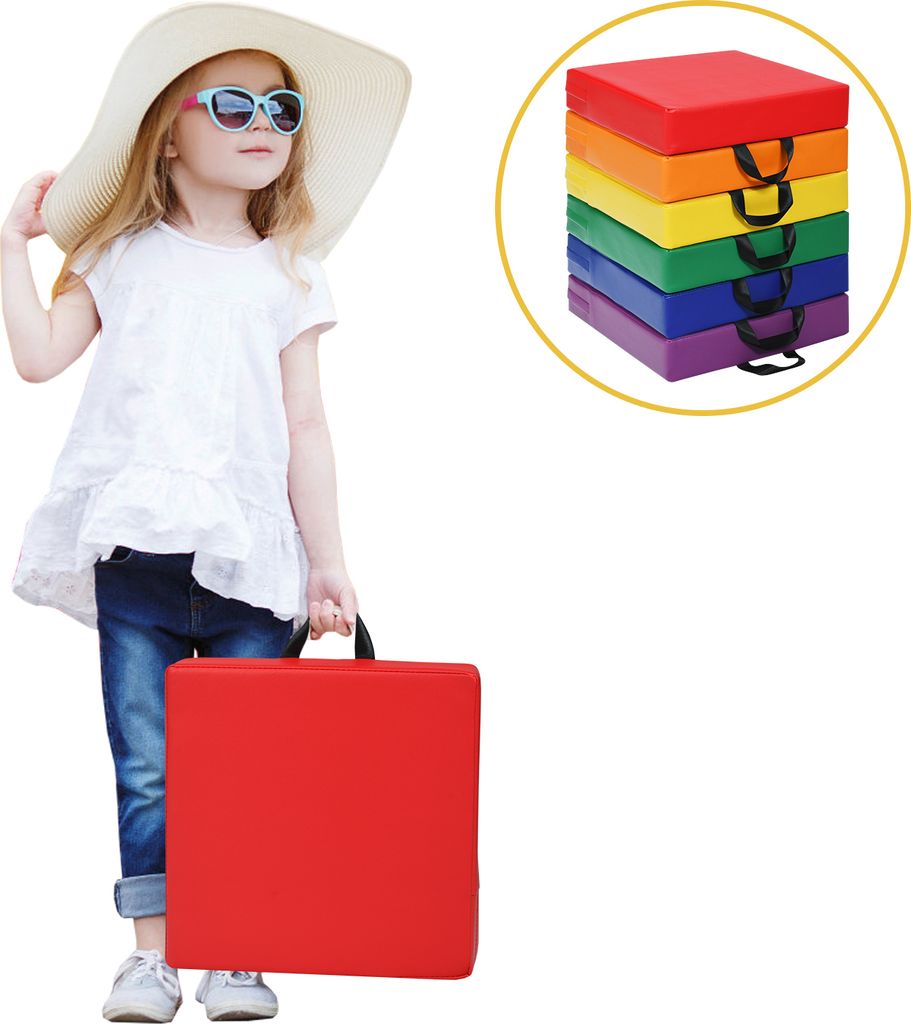 COSTWAY 6er Set Kinder Stuhlkissen mit Griff, Bodenkissen mit Reißverschluss, Sitzkissen Mehrfarbig, Sitzerhöhung Hauptkissen für Kinderzimmer u...