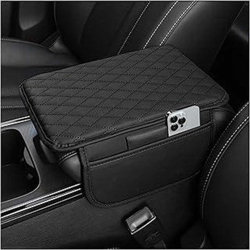 Upgraded Mittelkonsole Auto Armlehnenschoner,Microfiber Leder Auto Armlehnen Polster mit 2 Autositz Organizer Aufbewahrungstaschen,Universelle Auto...