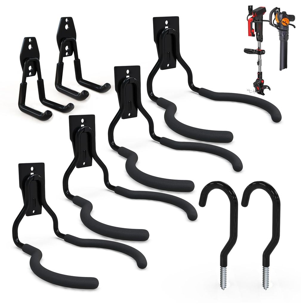 8 Stück Wandhaken Garage Robuste Wandhalterung für Motorsensen Rasentrimmer mit 50 kg Tragkraft Perfekter Schwerlast-Werkzeugorganizer mit Garage...
