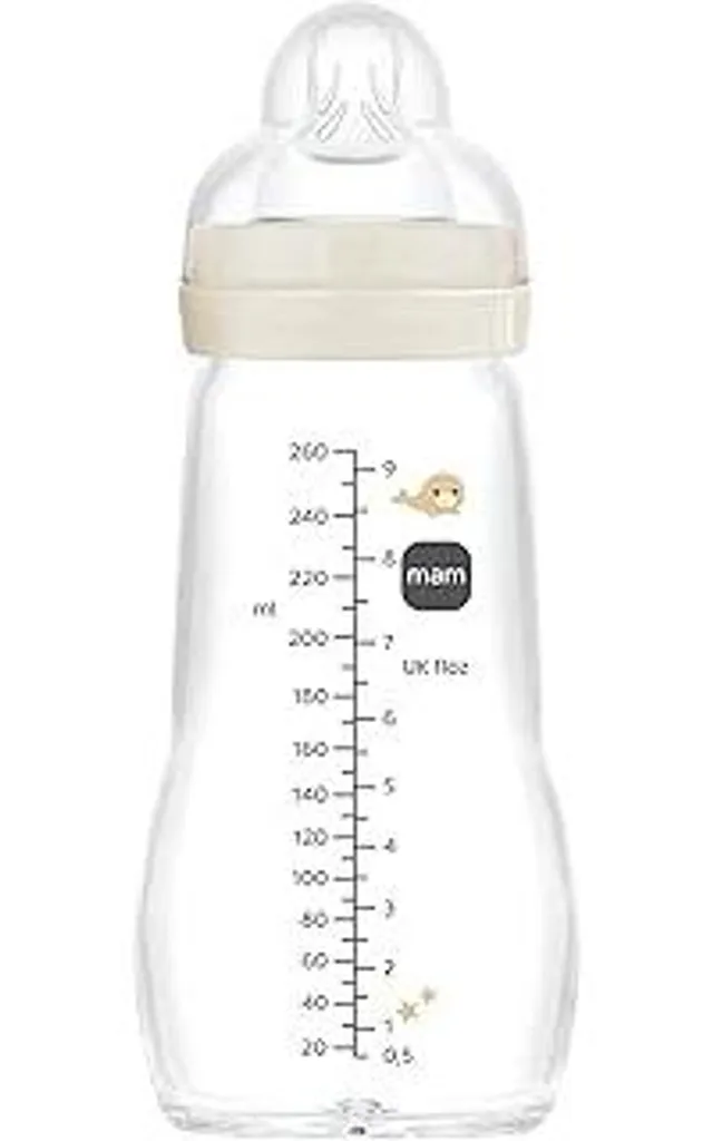 Biberon in vetro MAM, 2-4 mesi, 260 ml, con tettarella 2 a flusso medio in silicone, facile da pulire, Feel Good, neutro, 1 pezzo