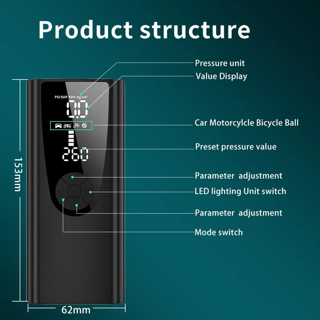 Solution anti-panne : Mini compresseur d'air 8000mAh pour pneus voiture