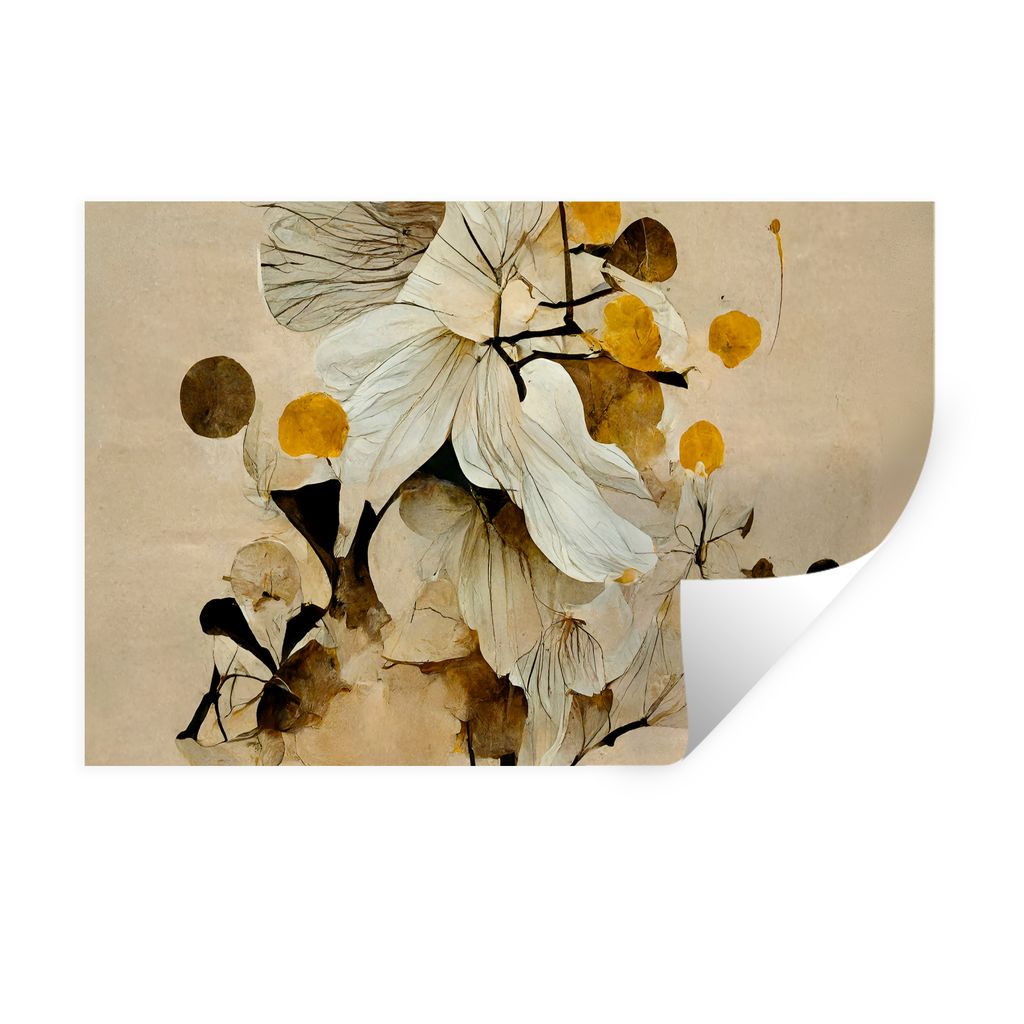 MuchoWow Wandtattoo Wandsticker Wandaufkleber Blumen - Pflanzen - Gold - Vintage 60x40 cm Selbstklebend und Repositionierbar - Wierderverwendbar ...