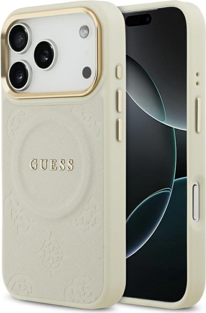 GUESS case passend für IPHONE 17 Pro kompatibel mit MagSafe GUHMP17LPSAMSECE (PU W/ Peony Hot Stamp) beige