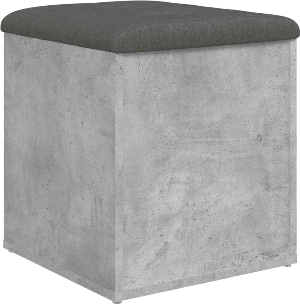 A cube-shaped ottoman with a dark gray upholstered top and a concrete-look base, shown against a white background.