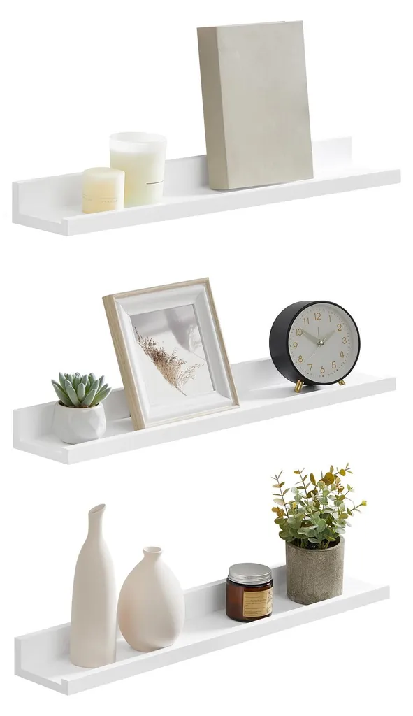 Étagère flottante lot de 3 blanche 10x60 cm pour salon et chambre