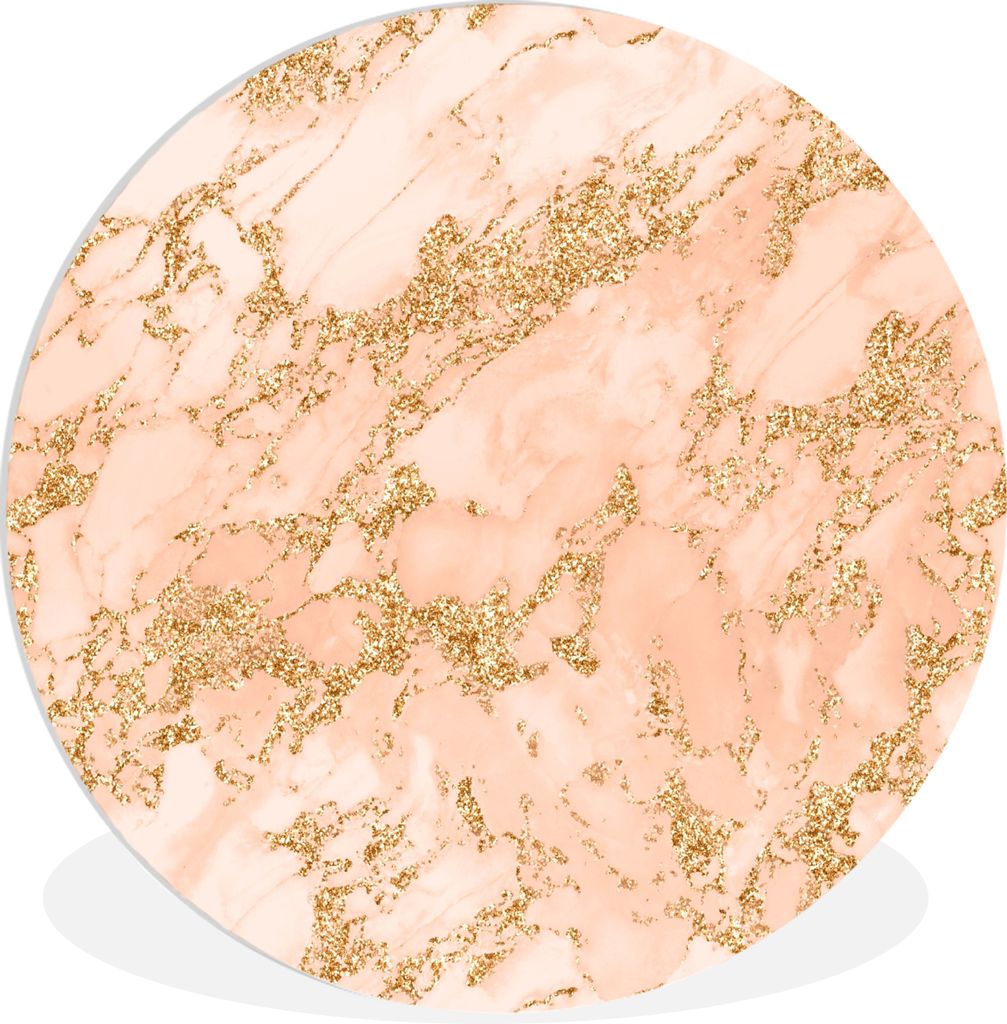 MuchoWow Rundes Wandbild - Runde Bilder Marmor - Roségold - Glitzer Ø 90 cm Kreis Wanddekoration Kunststoff - Wandkreis - Wandschmuck - Wand-Kr...