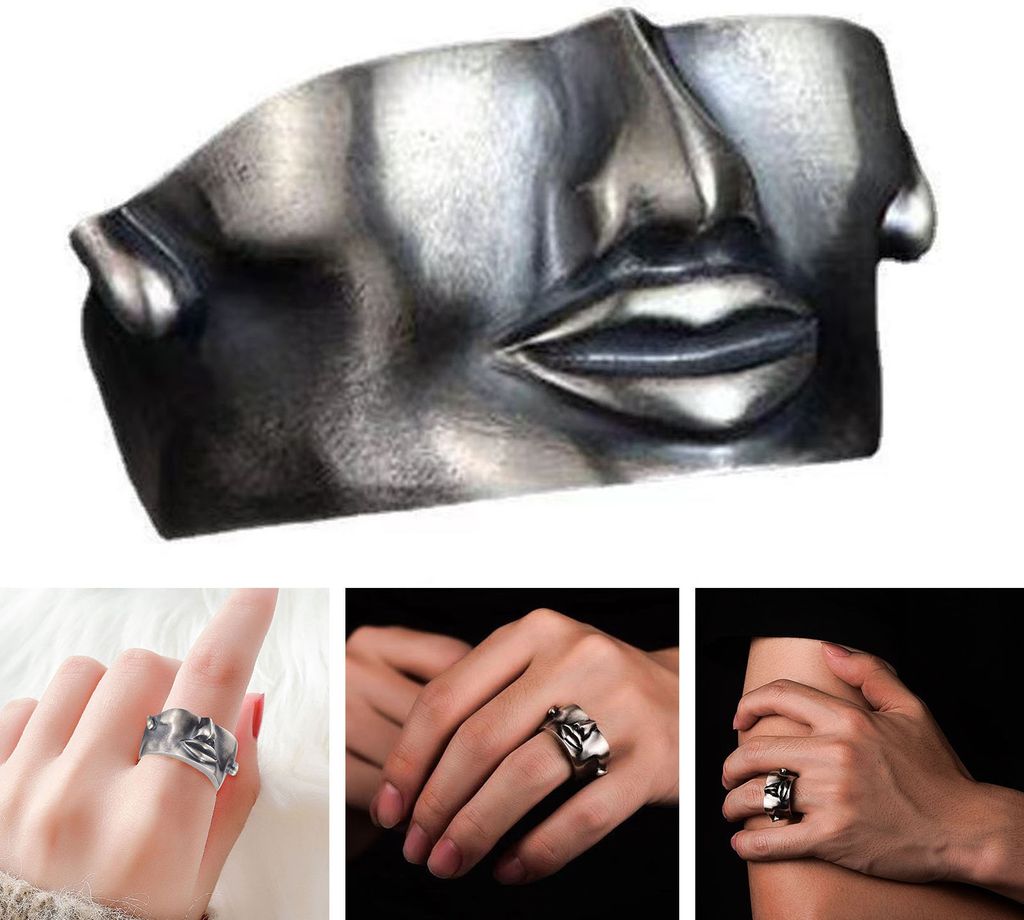 Mode-Ring, kreatives Design, Galvanik-Textur, halber Gesichtsring für Männer, trendiger Persönlichkeitsring, Schmuck, Geschenk