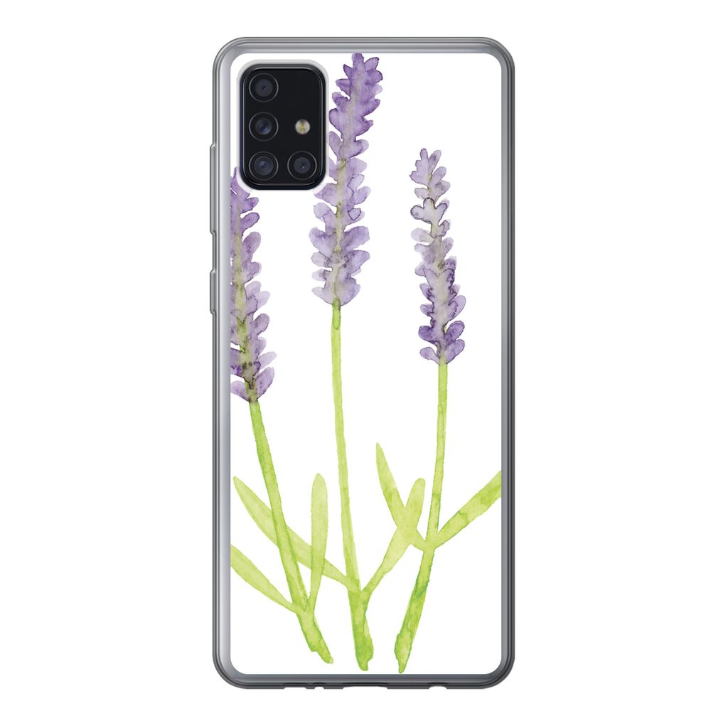 MuchoWow Handyhülle Schutzhülle Hülle für Samsung Galaxy A52 5G Lavendel - Aquarell - Pflanzen Silikon Softcase Handy Hülle - Umschlag