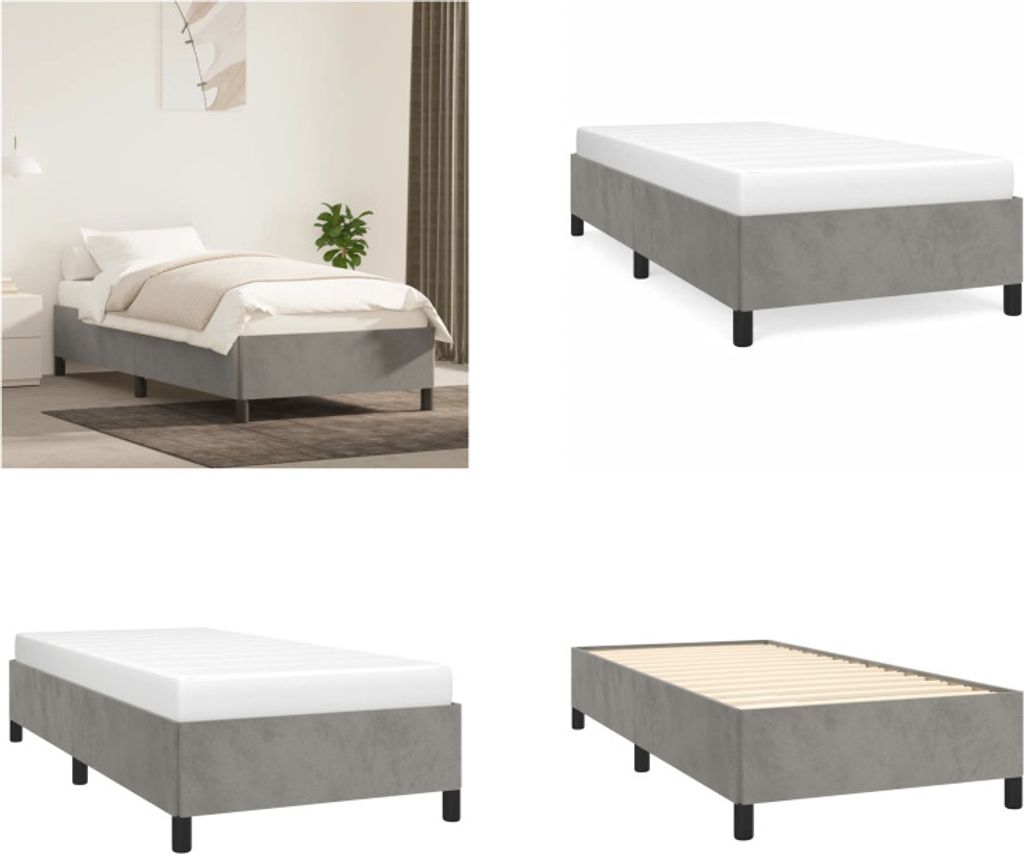 vidaXL Bettgestell Hellgrau 90x190 cm Samt - Bettgestell - Bettgestelle - Bettrahmen - Bett
