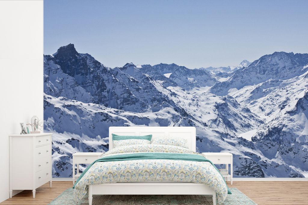 MuchoWow Fototapete für Wohnzimmer oder Schlafzimmer Wandtapete Vinyl Motivtapete Alpen - Berg - Schnee - 330x220 cm - Fototapeten