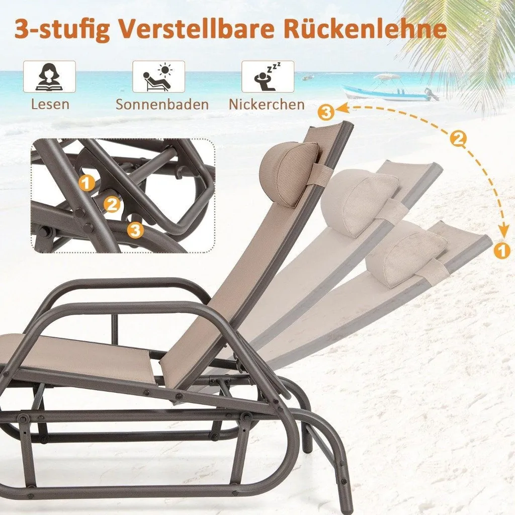 Chaise longue de jardin inclinable, transat berçant coloris marron