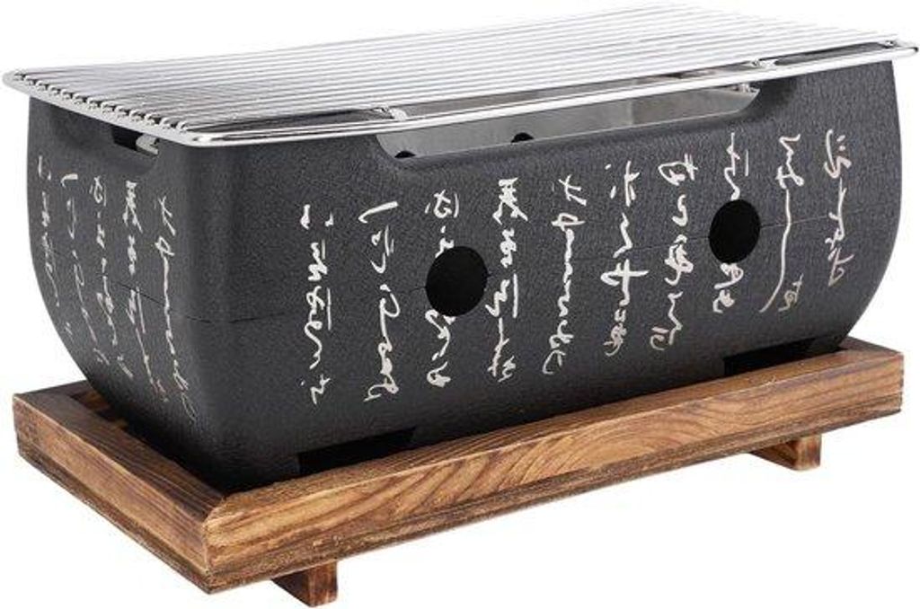 Portable Holzkohle-Grill für Camping - Rechteckiger Grill mit Tischplatte - Basis für japanische Grillzubehör - Draagbares Grillgerät.