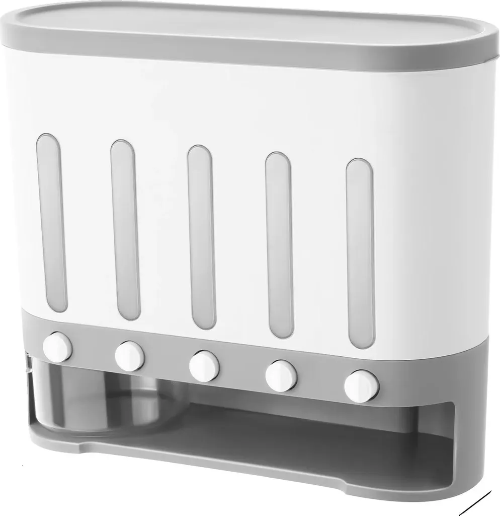 Distributeur de croquettes mural 5 compartiments blanc anti-gaspillage