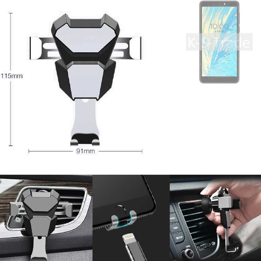 K-S-Trade Lüftungshalterung kompatibel mit BQ Mobile BQ-5740G Spring kompakte Handy-Halterung Lüftungsschlitz Lüftungsgitter Autohalterung KFZ