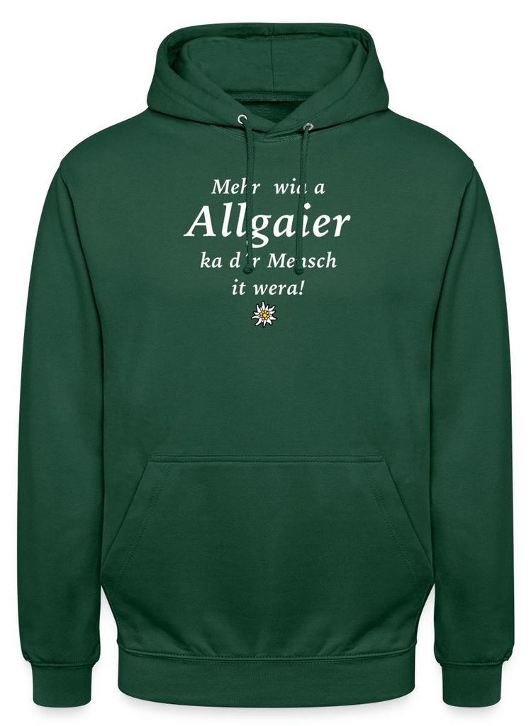 Spreadshirt Mehr Wia A Allgaier Allgäu Allgäuer Uni Hoodie, S, Flaschengrün