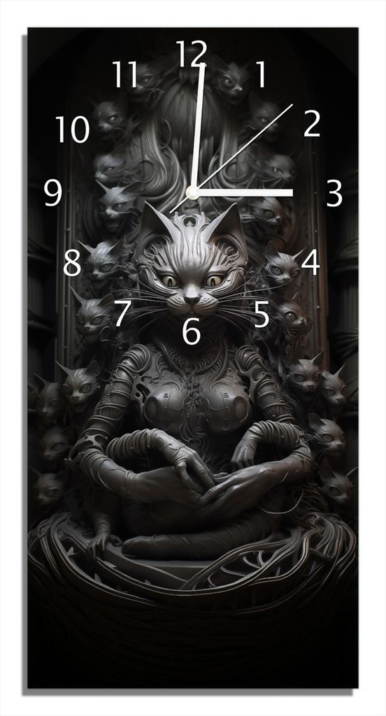 Wallario Design Wanduhr Katzen-Göttin aus Echtglas, Größe 30 x 60 cm