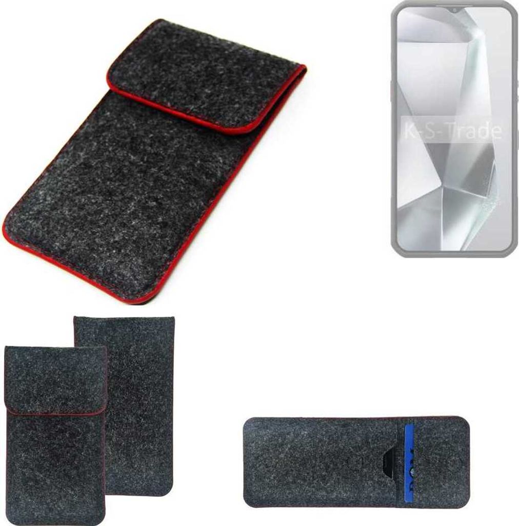 K-S-Trade Handy Schutz Hülle kompatibel mit Oukitel WP39 Schutzhülle Handyhülle Filztasche Pouch Tasche Case Sleeve Filzhülle dunkelgrau roter