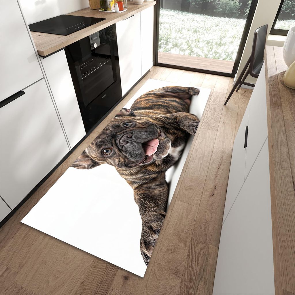 Küchenteppich 90x240cm rutschfest & abwischbar PVC Läufer - Bulldogge von Französische