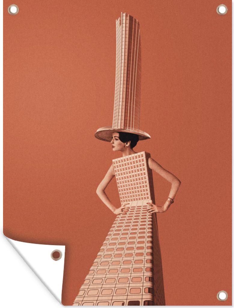 MuchoWow 90x120 cm Outdoor-Poster Gartendeko Sichtschutz Garten Poster für den Garten Frau - Stadt - Jahrgang