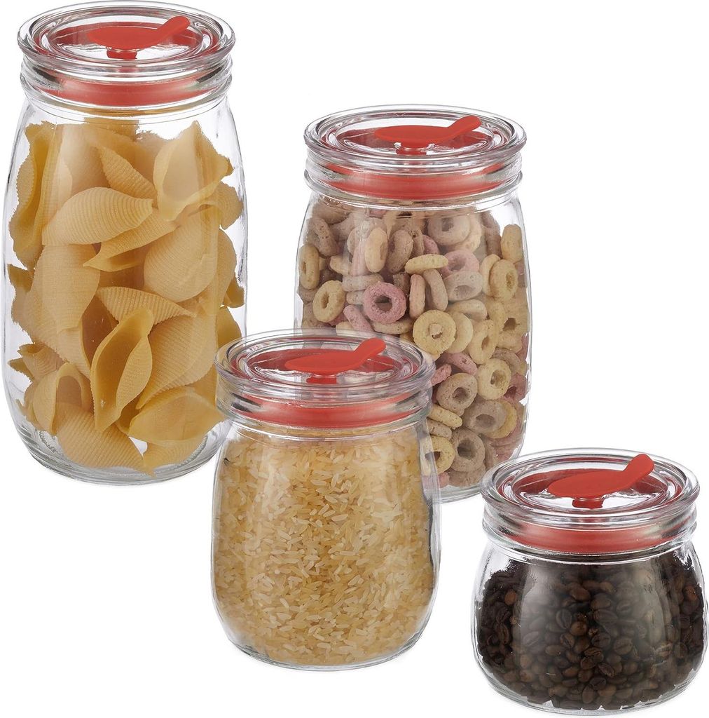 relaxdays Vorratsgläser 4er Set mit Deckel