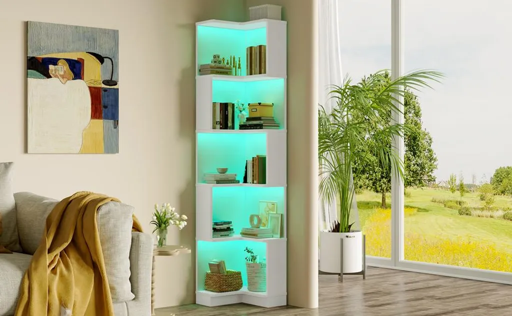 Bibliothèque d'angle LED 175cm : Solution Rangement Gain de Place en L - 19