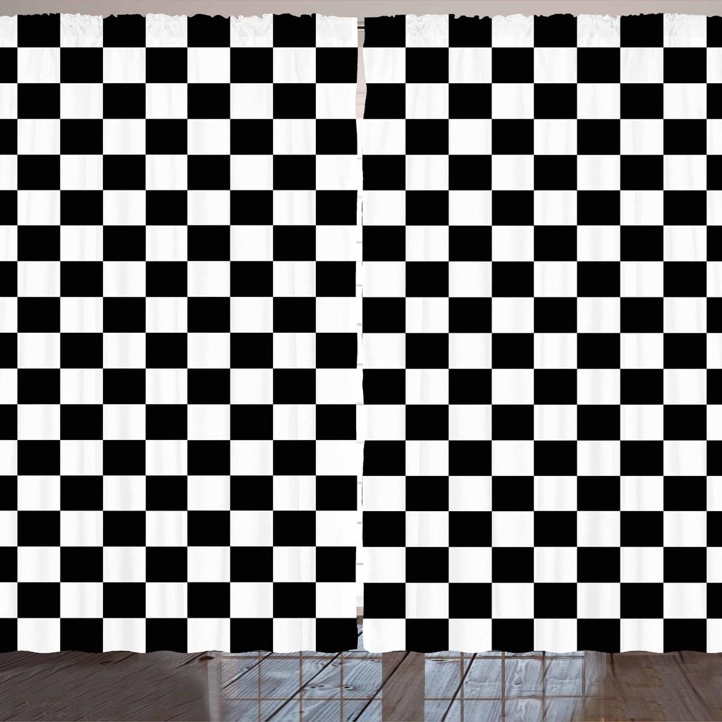 ARANDE Checkers Spiel Gardine, Geometrische Gitter-Art-Monochrom-Quadrate im traditionellen Spielbrett-Design, 280 x 175 cm, Weiß Schwarz