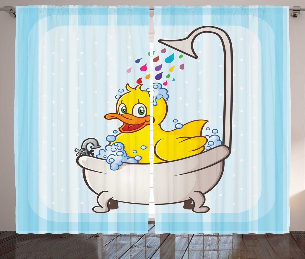 ABAKUHAUS Ente Rustikaler Vorhang, Karikatur-Maskottchen in der Badewanne, Wohnzimmer Universalband Gardinen mit Schlaufen und Haken, 280 x 175 cm,...