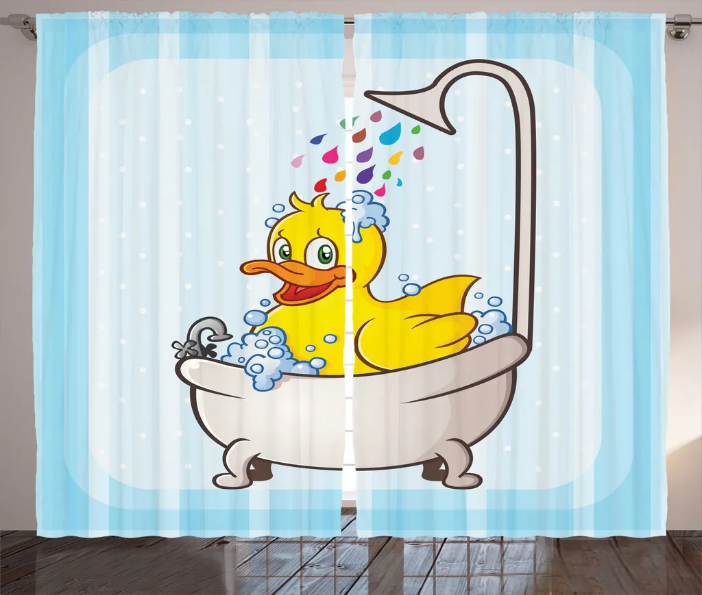 Rideau multicolore motif mascotte baignoire avec crochets 280x225cm