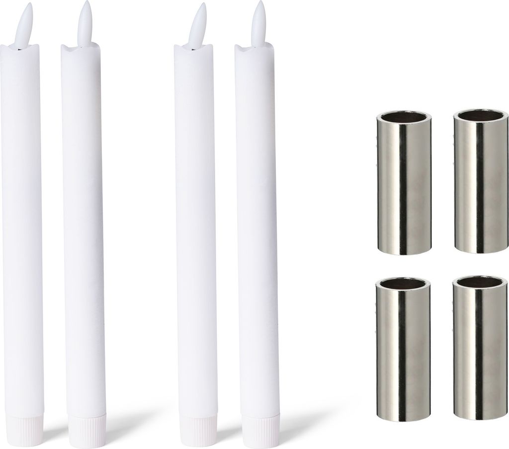 Novaliv 2er-Set Stabkerzenhalter SILBER 2,5x5cm Premium LED-Stabkerze Echtwachs Flackereffekt Weihnachtsdekoration candle holder Magnet Metall Adve...