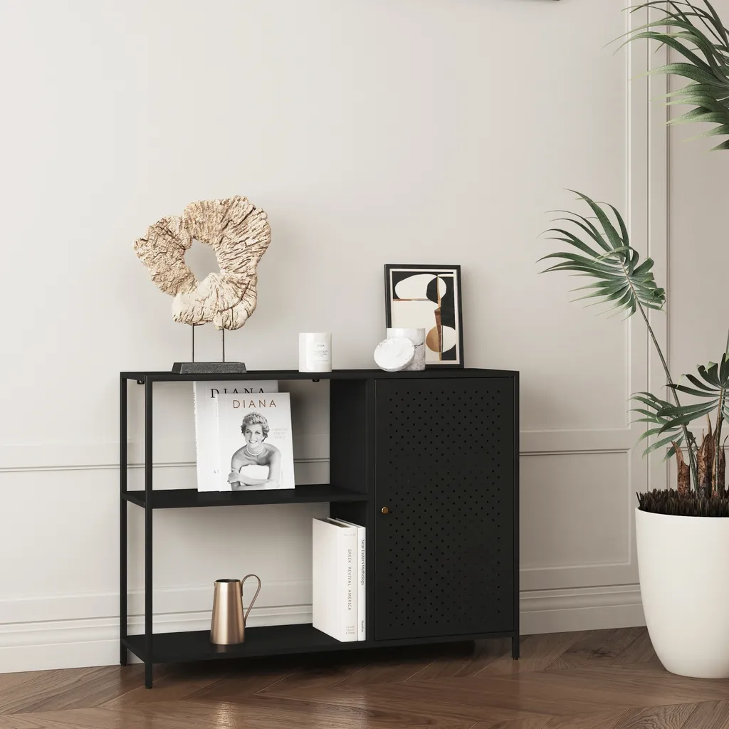 Étagère métal noir Viitasaari : gagnez de la place avec rangement fermé