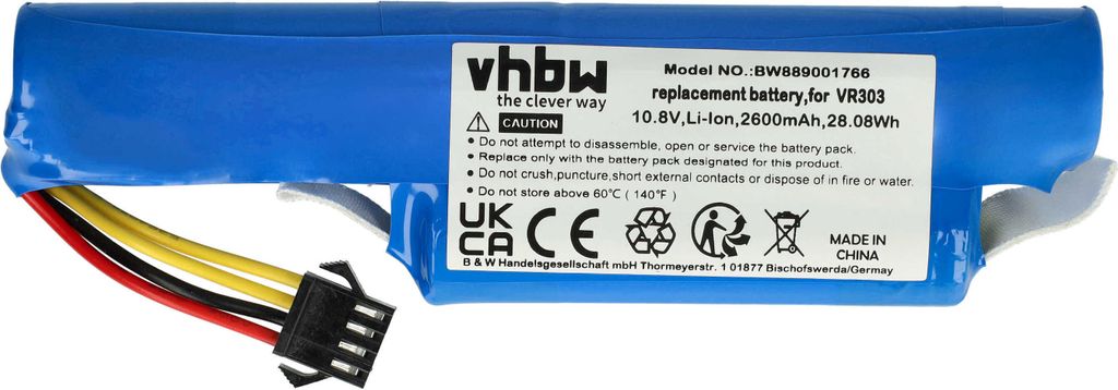 vhbw Akku Ersatz für Vileda 167141 für Saugroboter (2600 mAh, 10,8 V, Li-Ion)