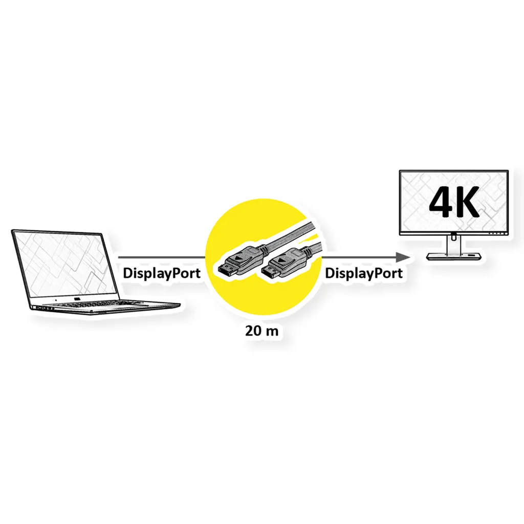 Câble DisplayPort v1.2 actif VALUE 20m ST/ST Noir pour Haute Résolution - 2