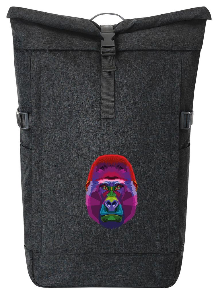 Huuraa Kurierrucksack Gorilla Colorful 30-44 Liter Black Melange Fairtrade Rolltop Rucksack Geschenkidee