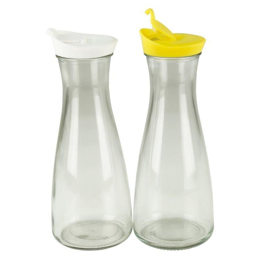 Glaskaraffe mit Deckel 1 Liter 2 Stück Weiß/Gelb