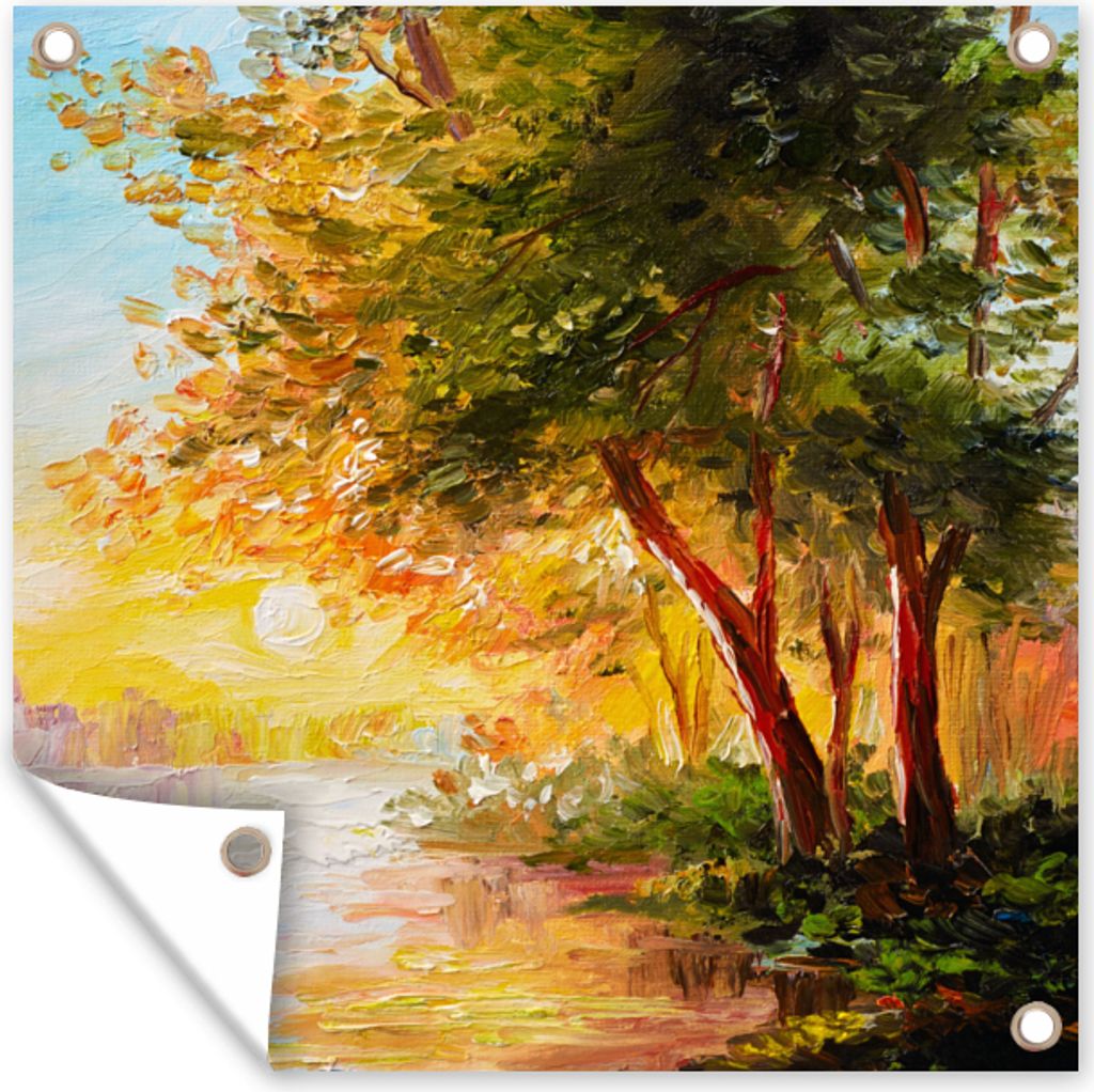 MuchoWow 50x50 cm Outdoor-Poster Gartendeko Sichtschutz Garten Poster für den Garten Natur - Malerei - Baum - Wasser