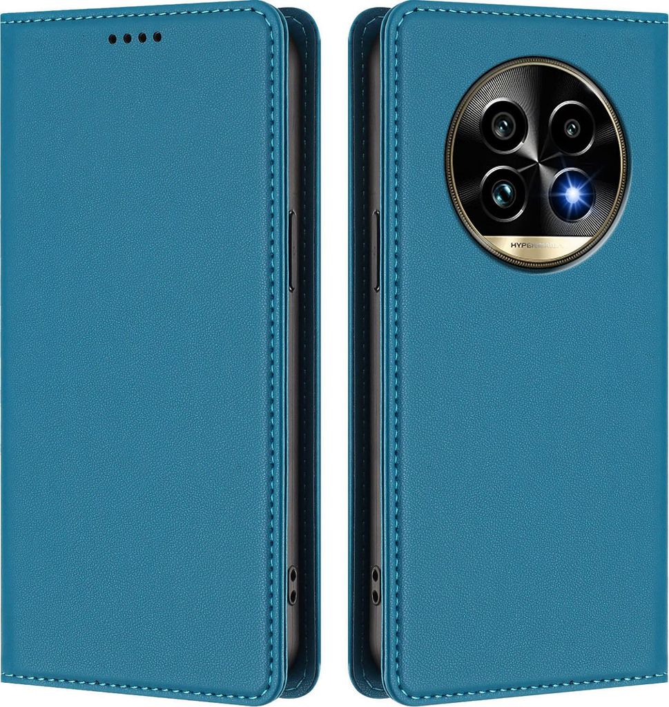 Handyhülle für Realme 13 Pro /Realme 13 Pro+ 5G, Kunstleder Klapphülle Stoßfeste Magnetische Hülle mit Ständer Blau