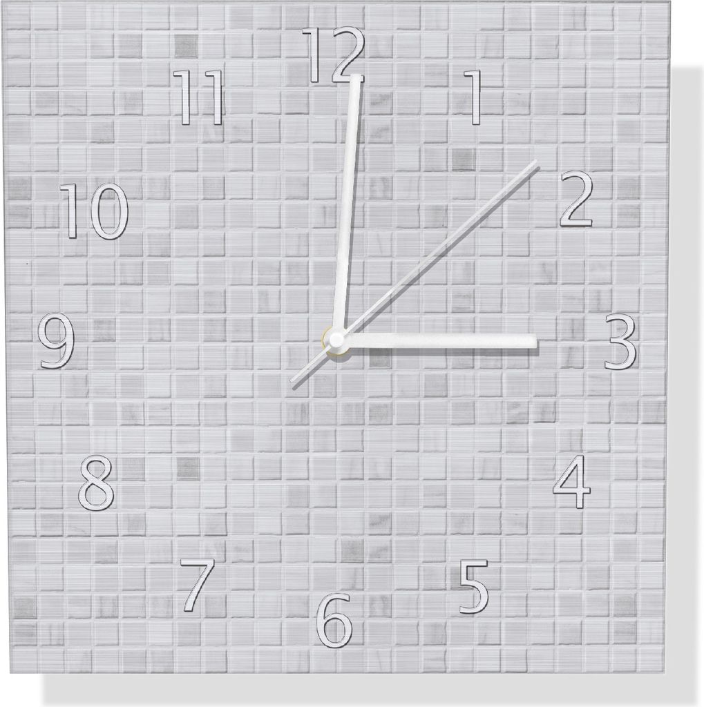 Wallario Design Wanduhr Fliesen im Bad weiß-grau aus Aluverbund, Größe 30 x 30 cm