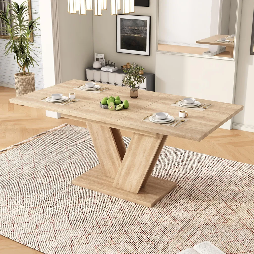 Table de salle à manger rectangulaire 4-6 places en bois naturel