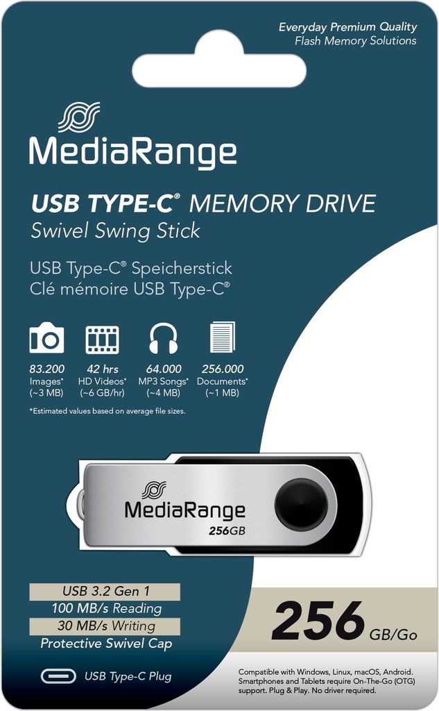 MediaRange MR1955 MediaRange USB-Stick schwarz, silber 256 Productafbeelding 